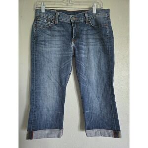 Lucky Brand Cropped Jeans Denim Cuffed Leg Red Stitch Detail Size 6‎